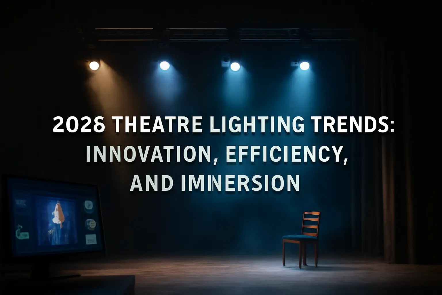 2026 Theatre Lighting Trends with AI driven lighting and empty stage - 2026 Theatre Lighting Trends: Innovation, Efficiency, Immersion - Vorlane