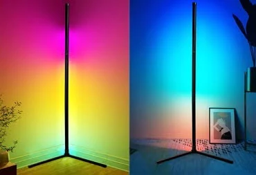 A stylish corner floor lamp featuring two distinct colored lights illuminating the surrounding area - Top 11 LED Corner Floor Lamps For 2026 - Vorlane - Vorlane
