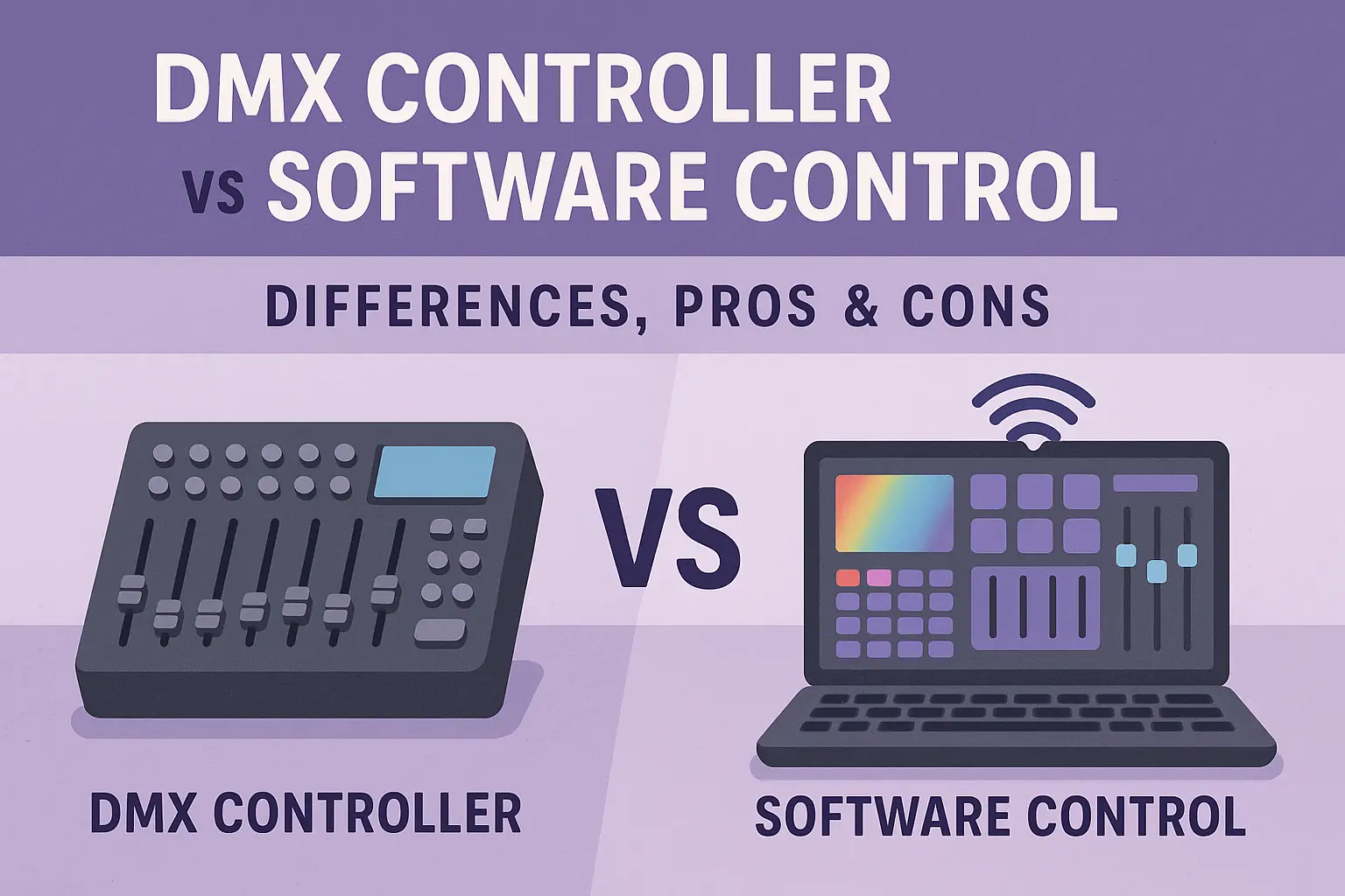 DMX controller vs software control comparison for stage lighting systems - DMX Controller vs Software Control: Differences, Pros & Cons - Vorlane