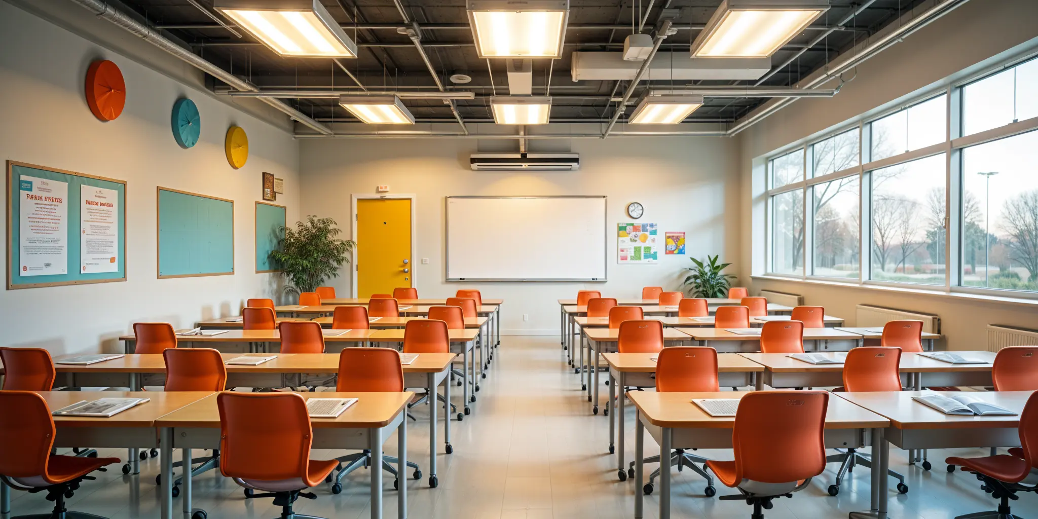 Modern classroom with LED panel lights task lighting and natural light for a bright focused learning environment - Top Classroom Lighting Ideas for Enhanced Learning in 2026 - Vorlane